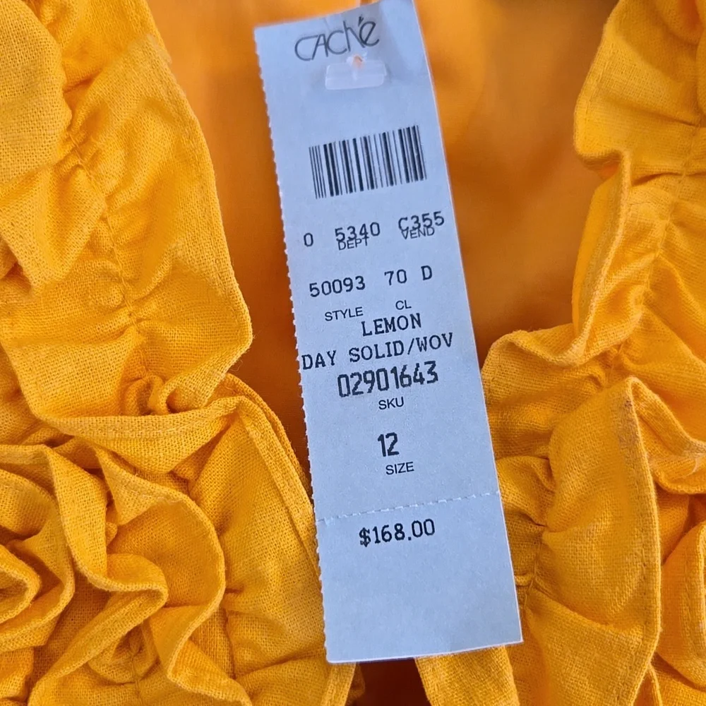 Cache Golden Yellow Ruffle Midi Dress Size 12 • Romantic Vintage-Inspired Style - Picture 5 of 13